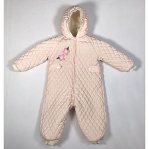Vintage Betti Terrell 12-18 mo Baby Bunting Pale Pink Flowers Quilted Zip Suit